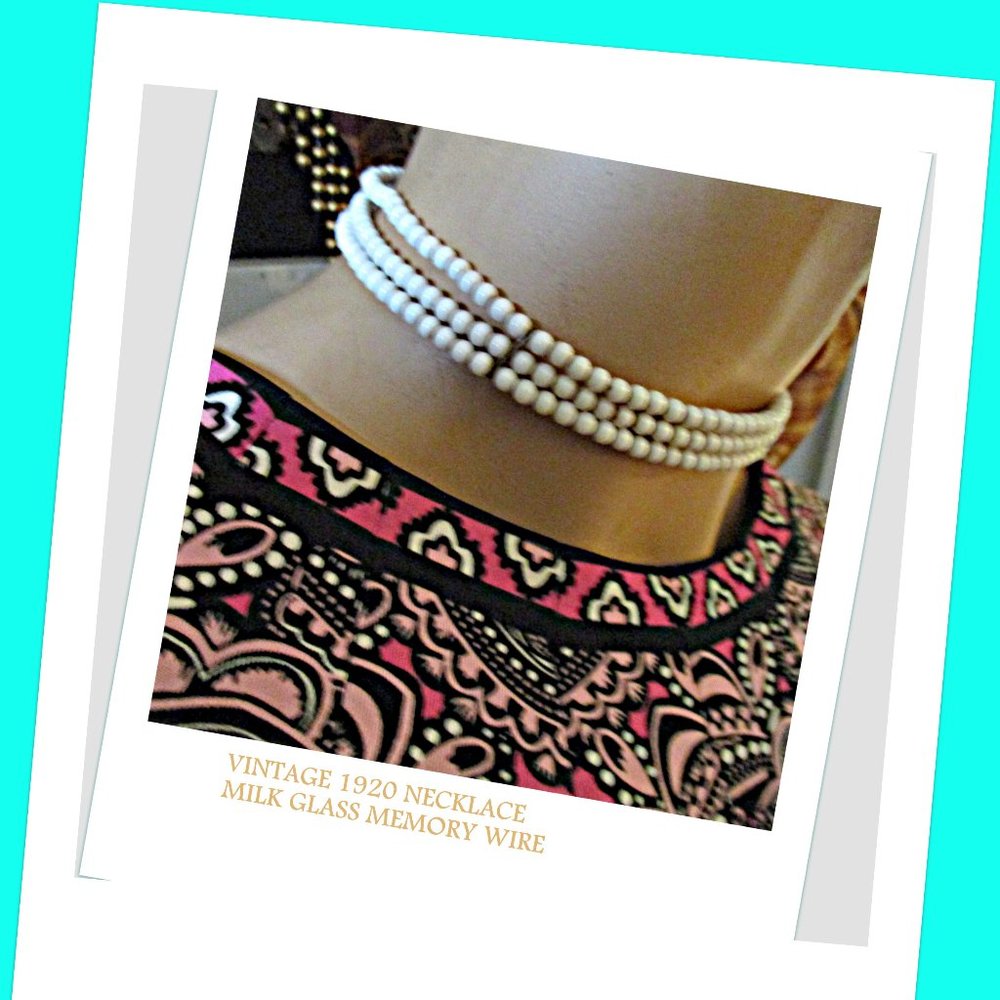 Antique Choker Necklace White Glass Milk Glass